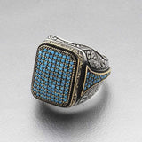 Premium Men's Sterling Silver Turquoise Zircon Square Ring