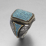 Premium Men's Sterling Silver Turquoise Zircon Square Ring