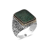 Artisan Sterling Silver Men's Ring Green Zircon