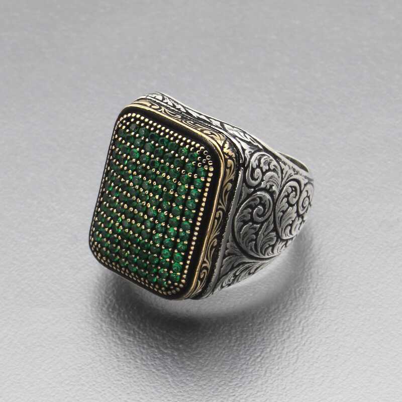 Artisan Sterling Silver Men's Ring Green Zircon