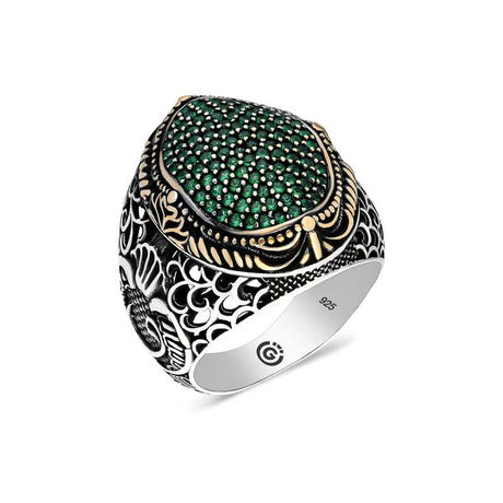 Turkish Artisan Sterling Silver Green Zircon Men's Ring