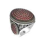 Premium Sterling Silver Red Zircon Oval Men's Ring