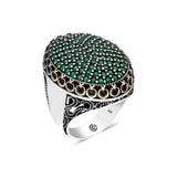 Premium Men's Sterling Silver Oval Green Zircon Ring