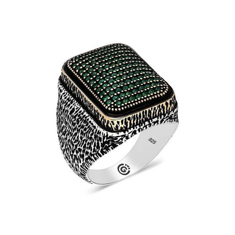 Premium Men's Sterling Silver Green Zircon Ring