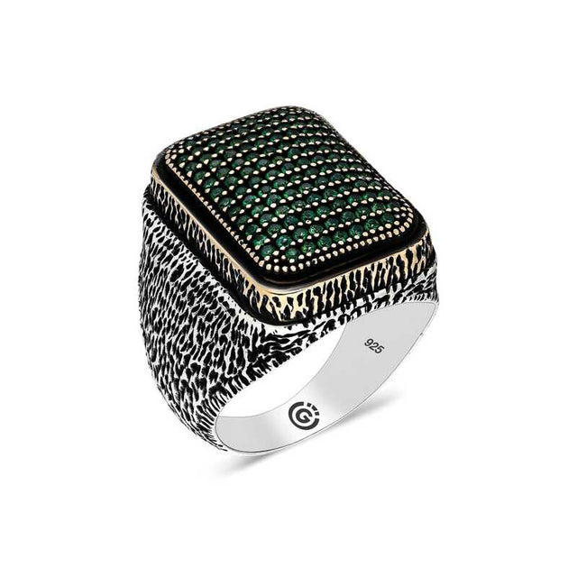 Premium Men's Sterling Silver Green Zircon Ring