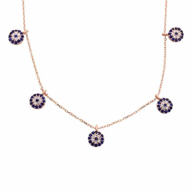 Rose Gold Plated Necklace - Dainty Evil Eye Charm & CZ Stones