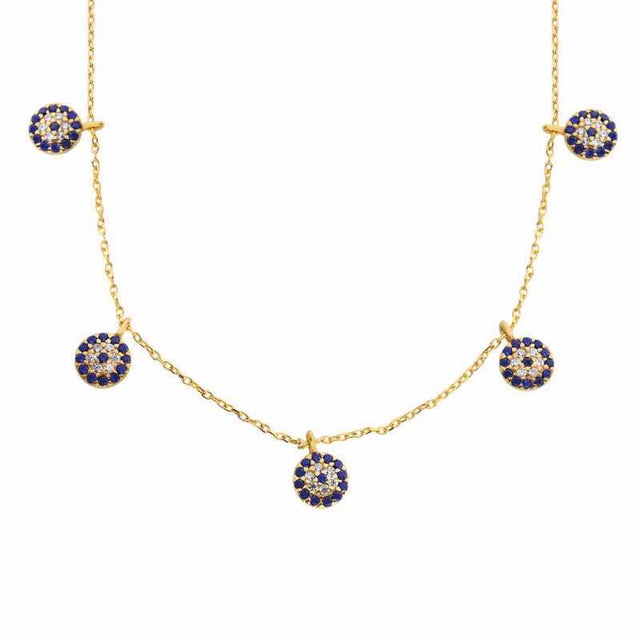 Necklace - Gold-Tone Dainty Evil Eye with Blue & Clear Gemstones