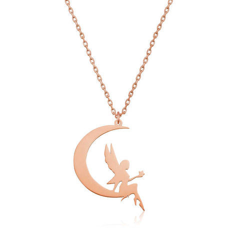 Necklace - Rose Gold Tone Enchanting Fairy Moon Pendant