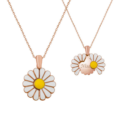 Rose Gold Plated Silver Daisy Necklace - Personalized Floral Style