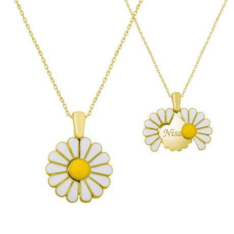 Personalized Daisy Necklace - Gold-Tone Enamel Flower Pendant