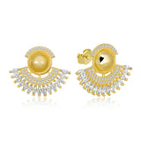 Stud Earrings - Gold-Tone Zircon Radiant Fan Design