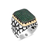 Men's Sterling Silver Green Zircon Square Ring