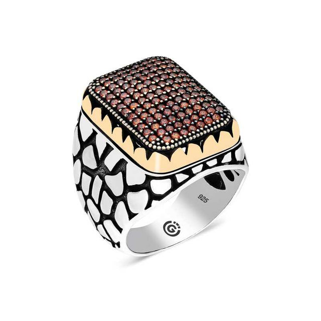 Premium Men's 925 Sterling Silver Square Red Zircon Ring