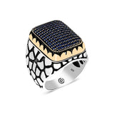 Premium Sterling Silver Men's Square Navy Blue Zircon Ring