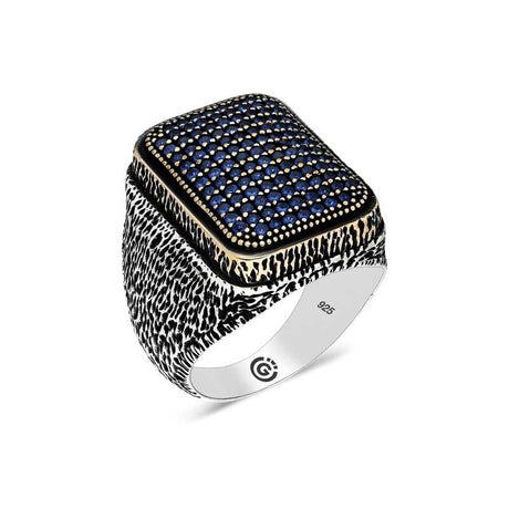 Men's Sterling Silver Navy Blue Zircon Stone Ring
