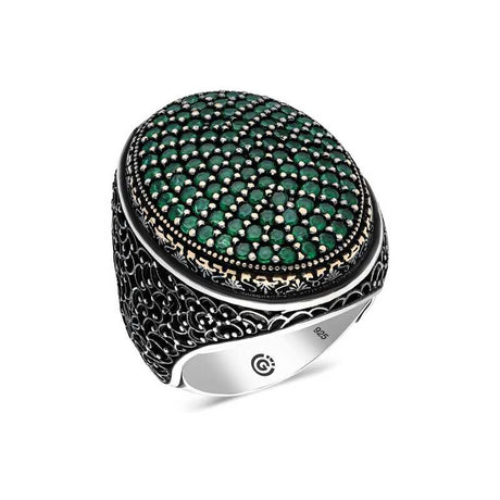 Men's Sterling Silver Green Zircon Oval Ring