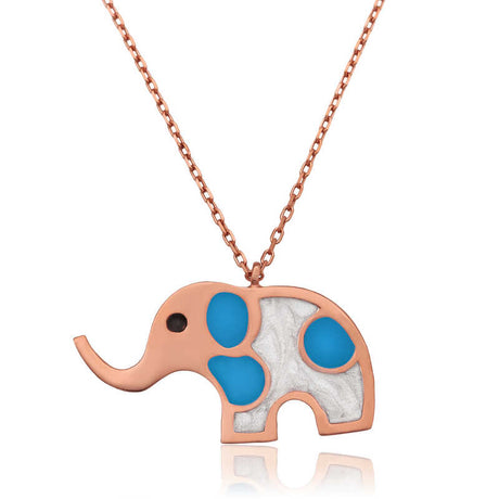 Sterling Silver Necklace - Rose Gold Plated Elephant with Enamel
