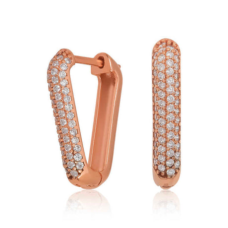 Hoop Earrings - Rose Gold Tone Pave Geometric Design