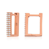 Hoop Earrings - Rose Gold Plated Sterling Silver Square Pave Zirconia