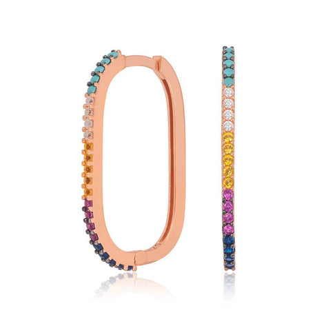 Hoop Earrings - Rose Gold-Tone Multicolor Gemstone Pave Style