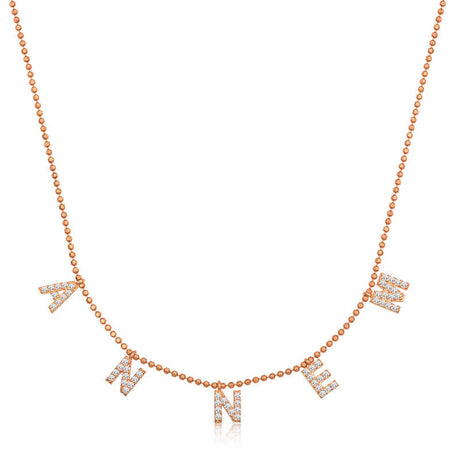 Necklace - Rose Gold Tone Pave Annem Letter Dainty Design