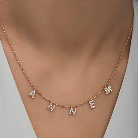 Necklace - Rose Gold Tone Pave Annem Letter Dainty Design