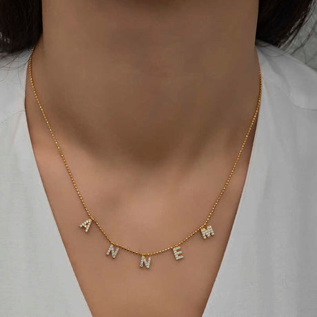 Personalized Dangle Letter Necklace - Gold-Tone Pave Zirconia
