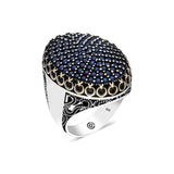 Premium Sterling Silver Navy Zircon Oval Men's Ring