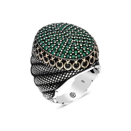 Premium Sterling Silver Green Zircon Oval Men's Ring