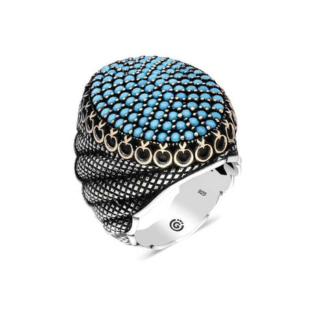 Premium Men's Sterling Silver Oval Turquoise Zircon Ring