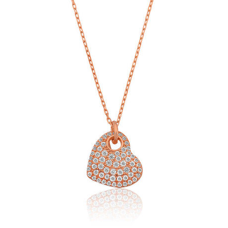 Necklace - Rose Gold Plated Sterling Silver Pave Heart Pendant