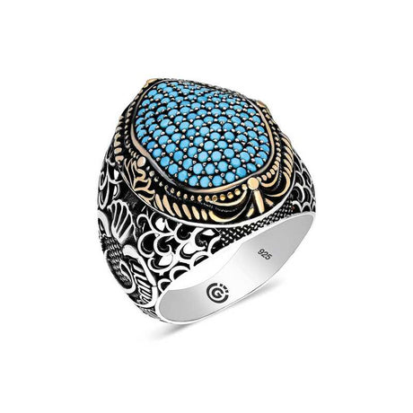 Premium Silver Turquoise Zircon Oval Men's Ring