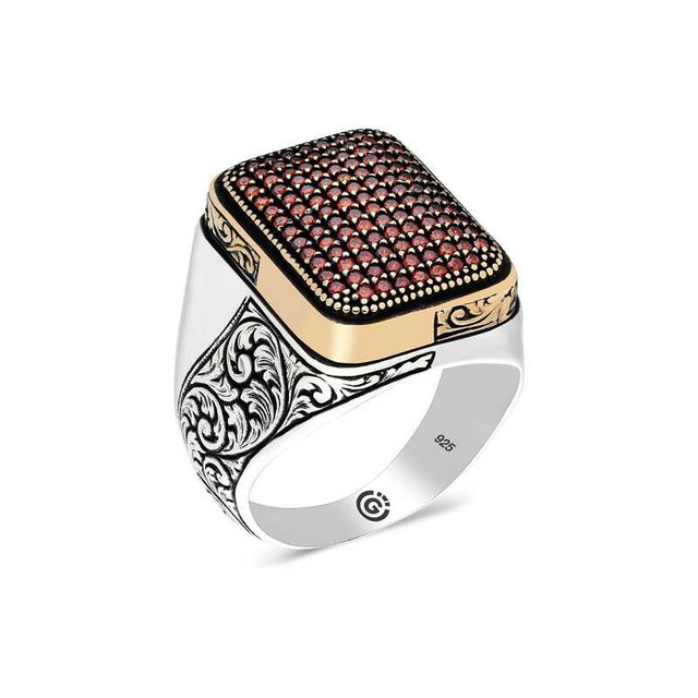 Premium Sterling Silver Square Red Zircon Men's Ring