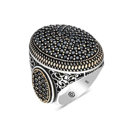 Premium Sterling Silver Black Zircon Oval Mens Ring