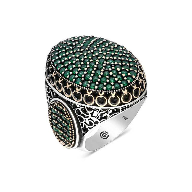 Artisan Crafted Oval Green Zircon Sterling Silver Men's Ring