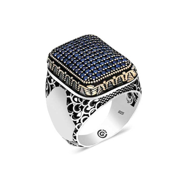 Sterling Silver Navy Blue Zircon Square Men's Ring