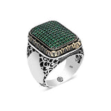 Premium Sterling Silver Green Zircon Square Men's Ring