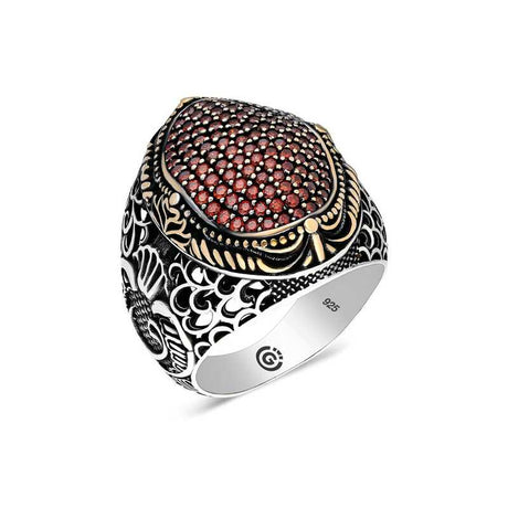 Premium Sterling Silver Men's Red Zircon Oval Ring