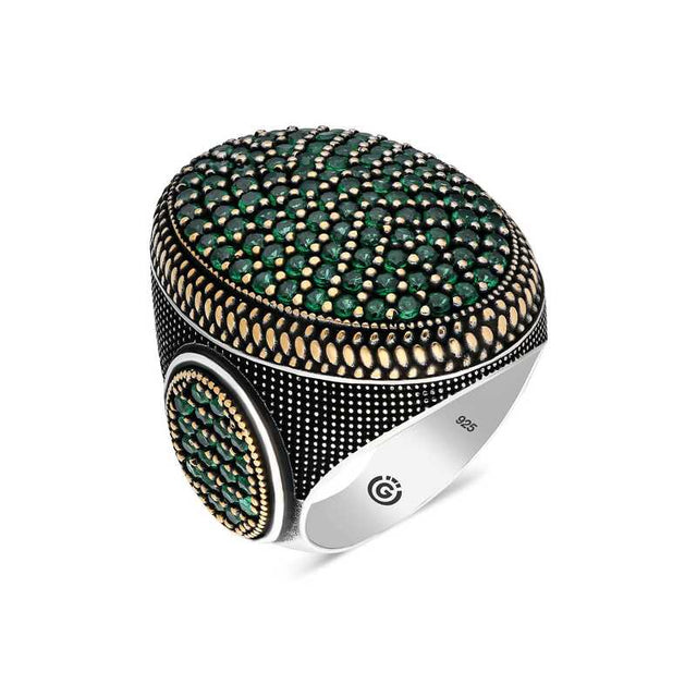 Professional Sterling Silver Green Zircon Oval Mens Ring