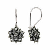 Sterling Silver Dangle Earrings - Vintage Floral CZ Star Design