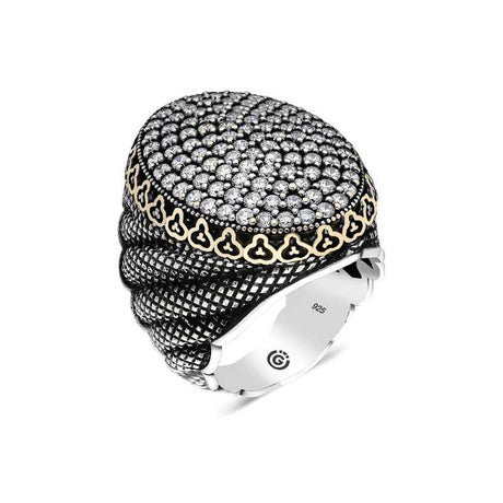 Premium Men's Oval White Zircon Silver Ring