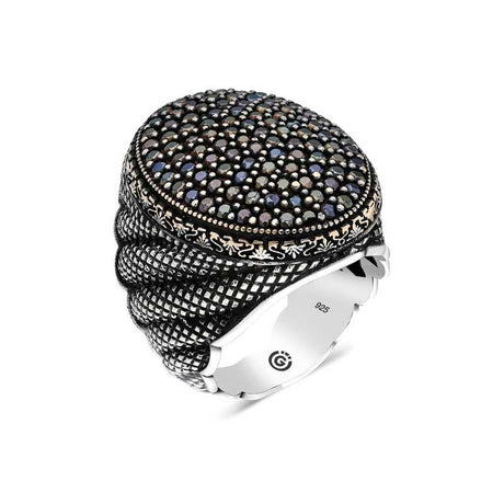 Premium Sterling Silver Oval Black Zircon Men's Ring