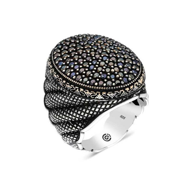 Premium Sterling Silver Oval Black Zircon Men's Ring