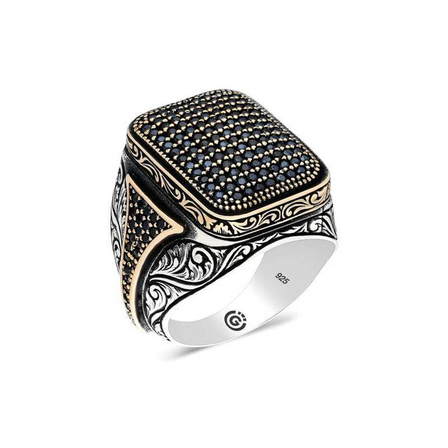 Premium Sterling Silver Square Black Zircon Men's Ring