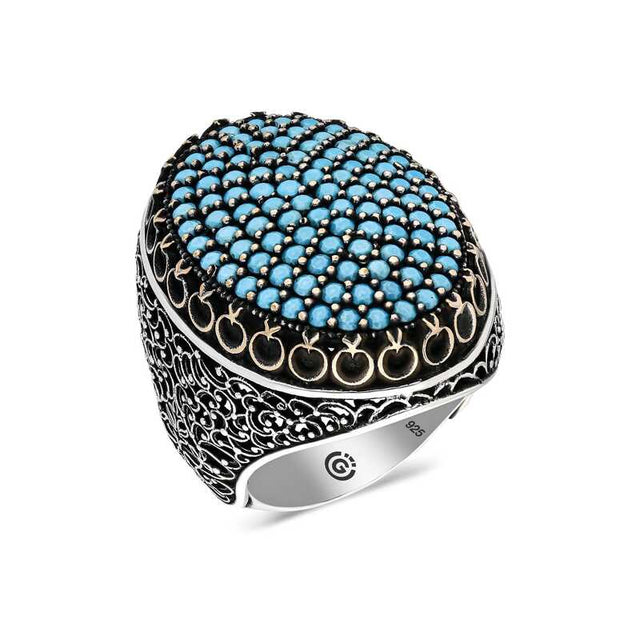 Premium Mens Oval Turquoise Zircon Sterling Silver Ring