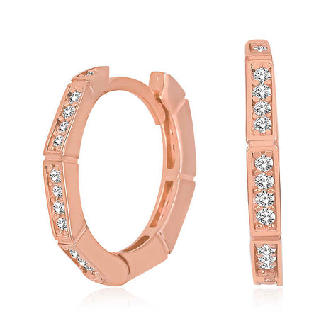 Rose Gold-Tone Hoop Earrings - Modern Segmented with Sparkling Stones