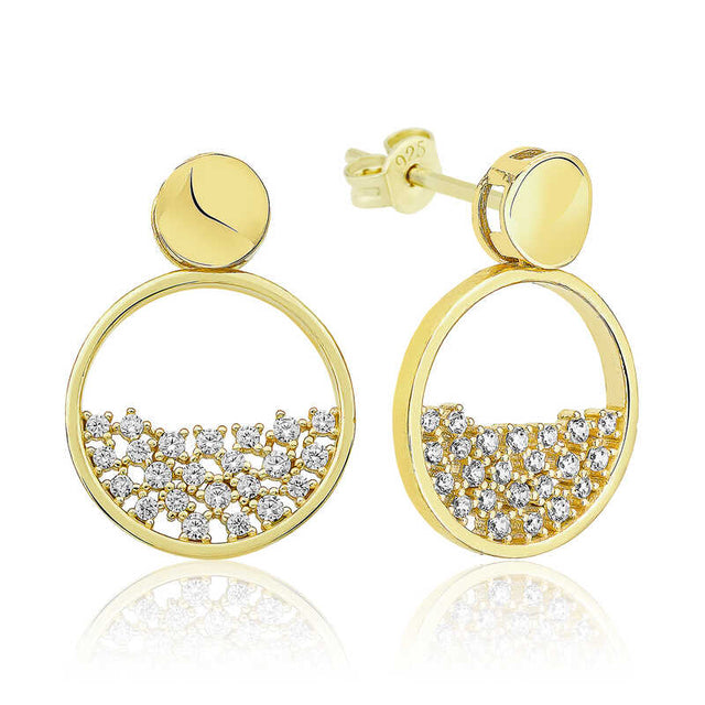Gold-Plated Sterling Silver Dewdrop Dangle Stud Earrings with CZ