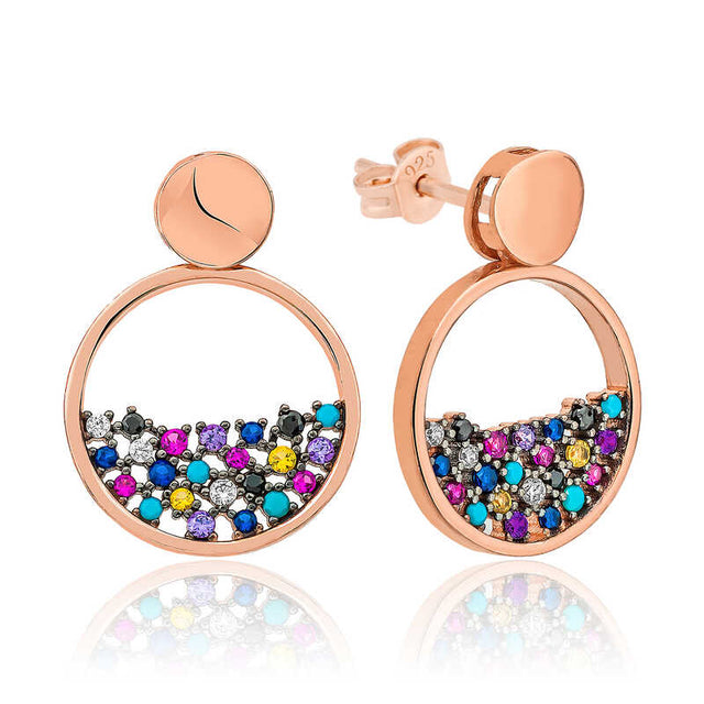 Drop Earrings - Rose Gold Plated Sterling Silver Multicolor Confetti