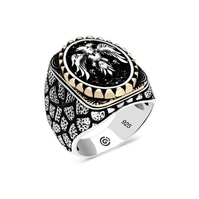 Premium 925 Sterling Silver Double-Headed Eagle Oval Men's Ring