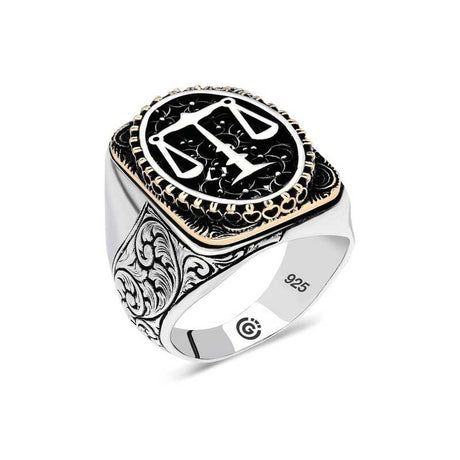 Premium Sterling Silver Scales of Justice Oval Men Ring